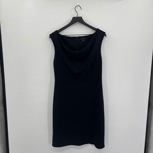 Ann Taylor Black Sleeveless Sheath Midi Dress 10 Cowl Neck Formal LBD Date Night